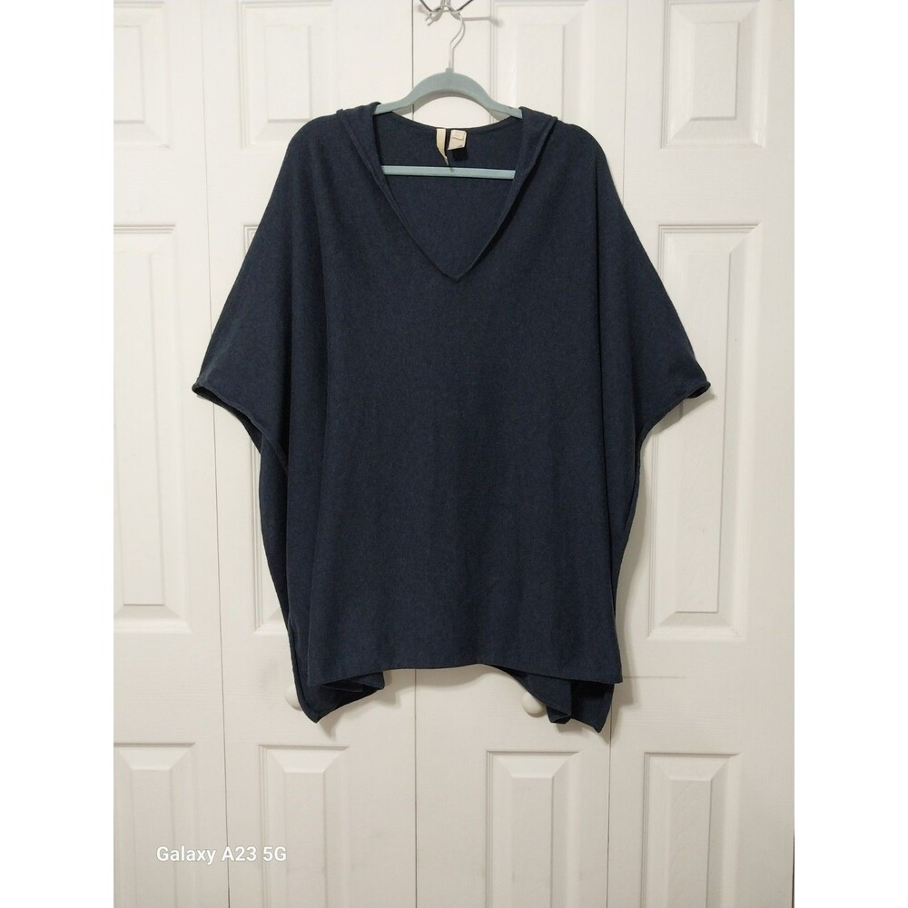Pure Jill Women Cotton Cashmere Hooded Poncho Cape Cardigan Sweater Navy Blue SM